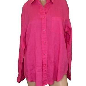 Kim Rogers Fuchsia 100% Linen Shirt Size Medium Womens Pink Spring Easter Dress